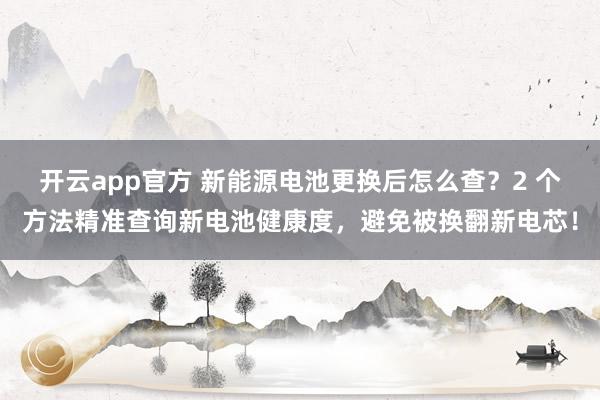 开云app官方 新能源电池更换后怎么查?2 个方法精准查询新电池健康度,避免被换翻新电芯!