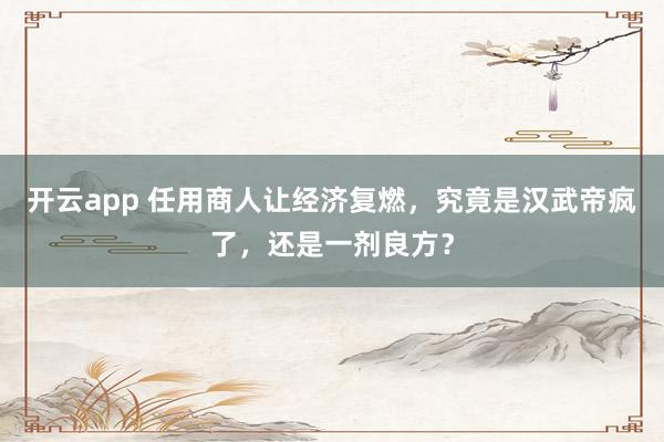 开云app 任用商人让经济复燃,究竟是汉武帝疯了,还是一剂良方?